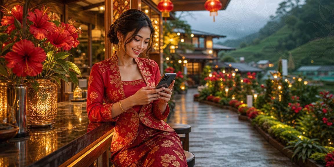 Pengguna Malaysia bermain permainan mudah alih dengan gaya moden di telefon pintar